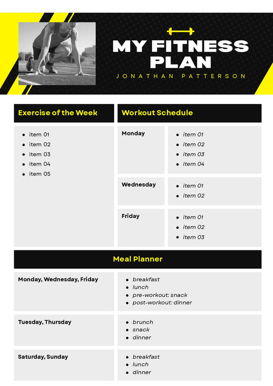 Workout Planner in Black Neon Yellow - Creators StudioX